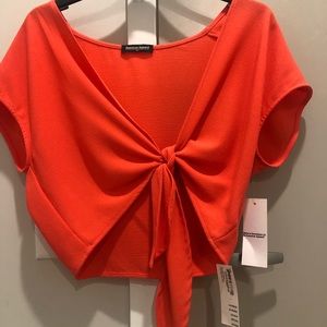 AMERICAN APPAREL CORAL PINK WRAP CROP TOP